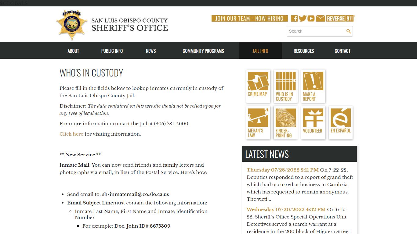 Who's in Custody - San Luis Obispo County Sheriff's Office